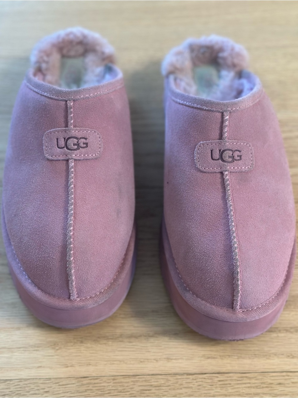 UGG Pink Suede Slip-On Shearling Mules